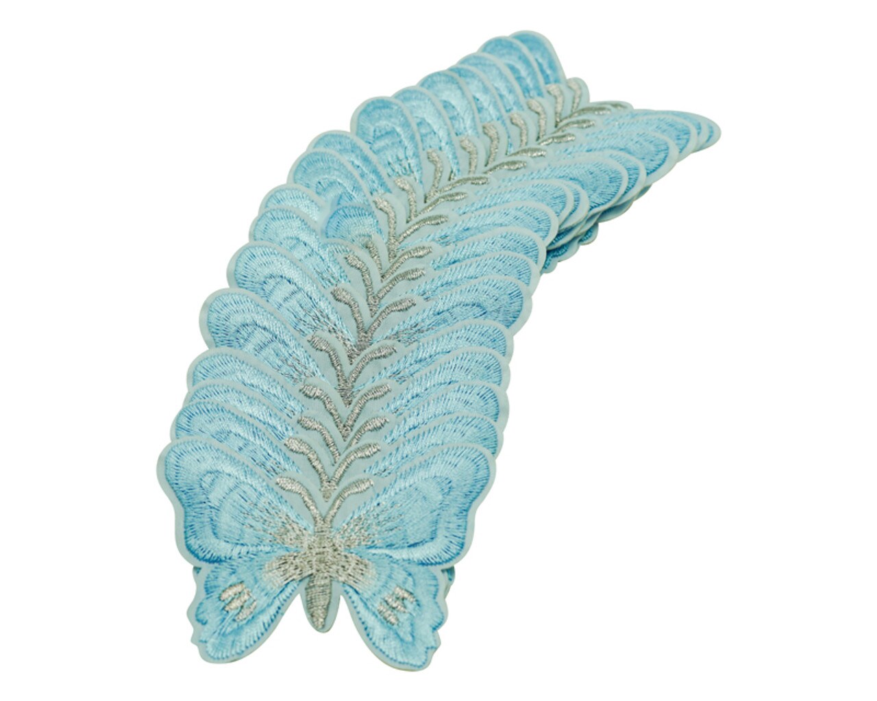3"x 2 1/4" Blue / Silver Embroidery Heat Transfer Iron On Butterfly Patch Pack of 72