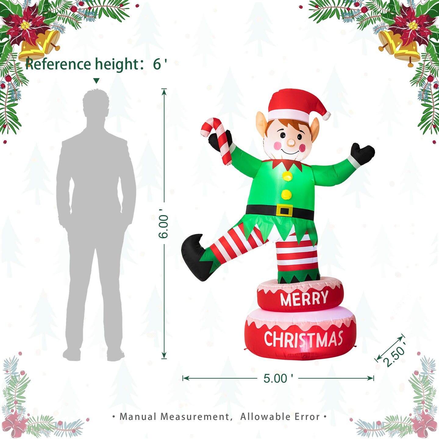 6FT Lighted Inflatable Rotating Gingerbread Man/Snowman/Elf D&#xE9;cor