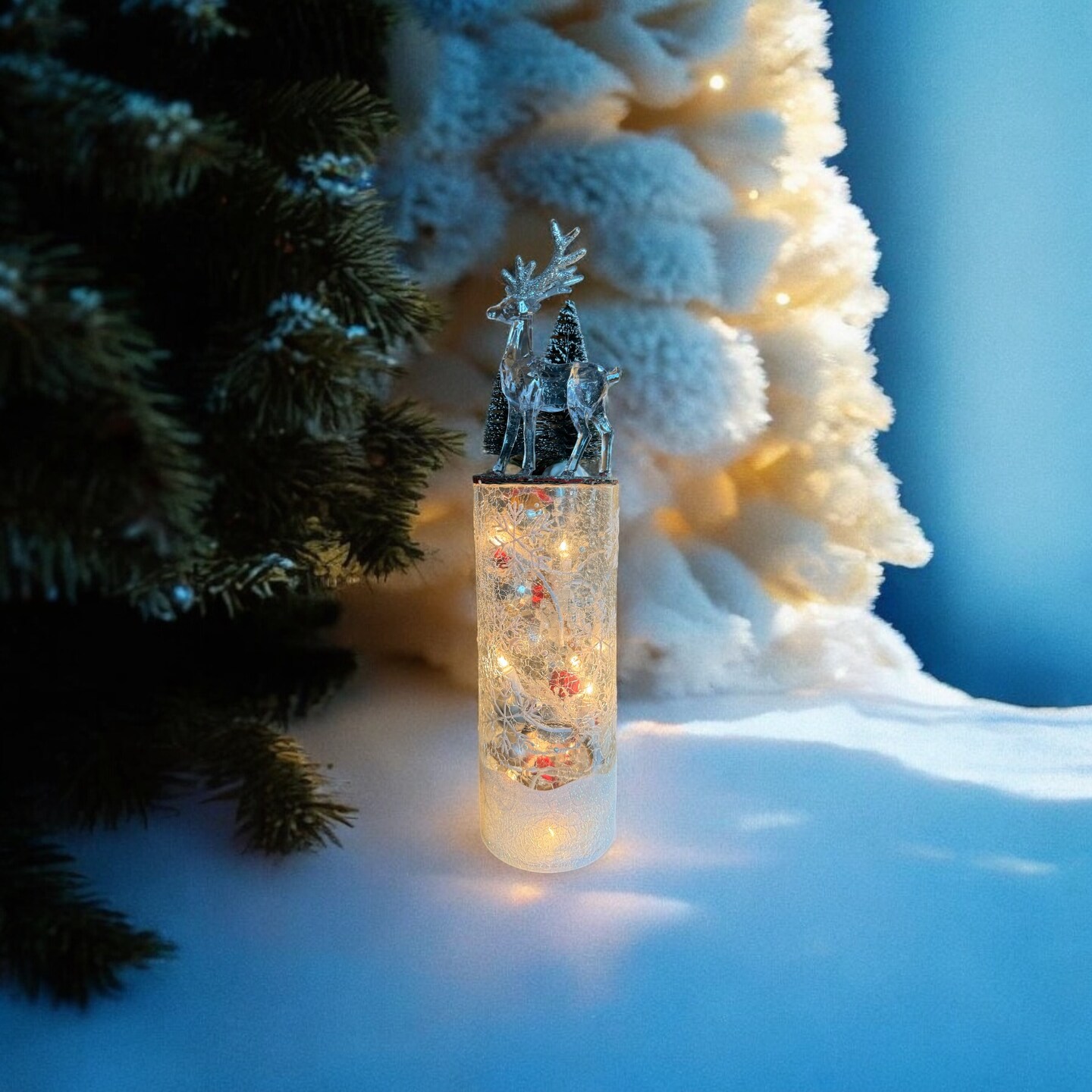 Christmas decoration - crack glass vase look, with bottom frosted and snow flakes. (Item 424)