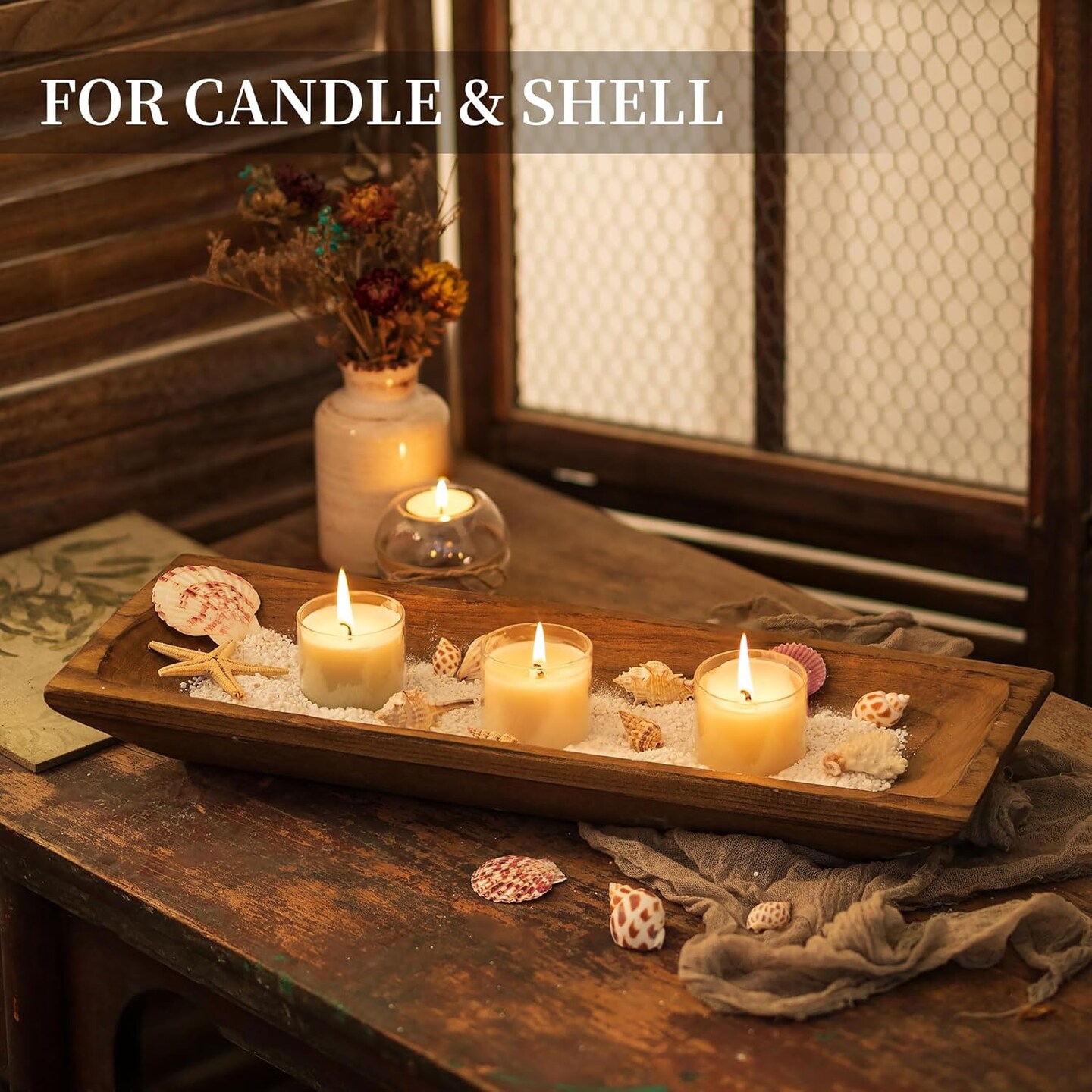 Decorative Wood Dough Bowl: Large Long Wooden Centerpiece Table Decorations Natural Candle Holder Tray Decor Rustic Unfinished Centerpieces for Dining Room Kitchen Fruit Bowls, Brown