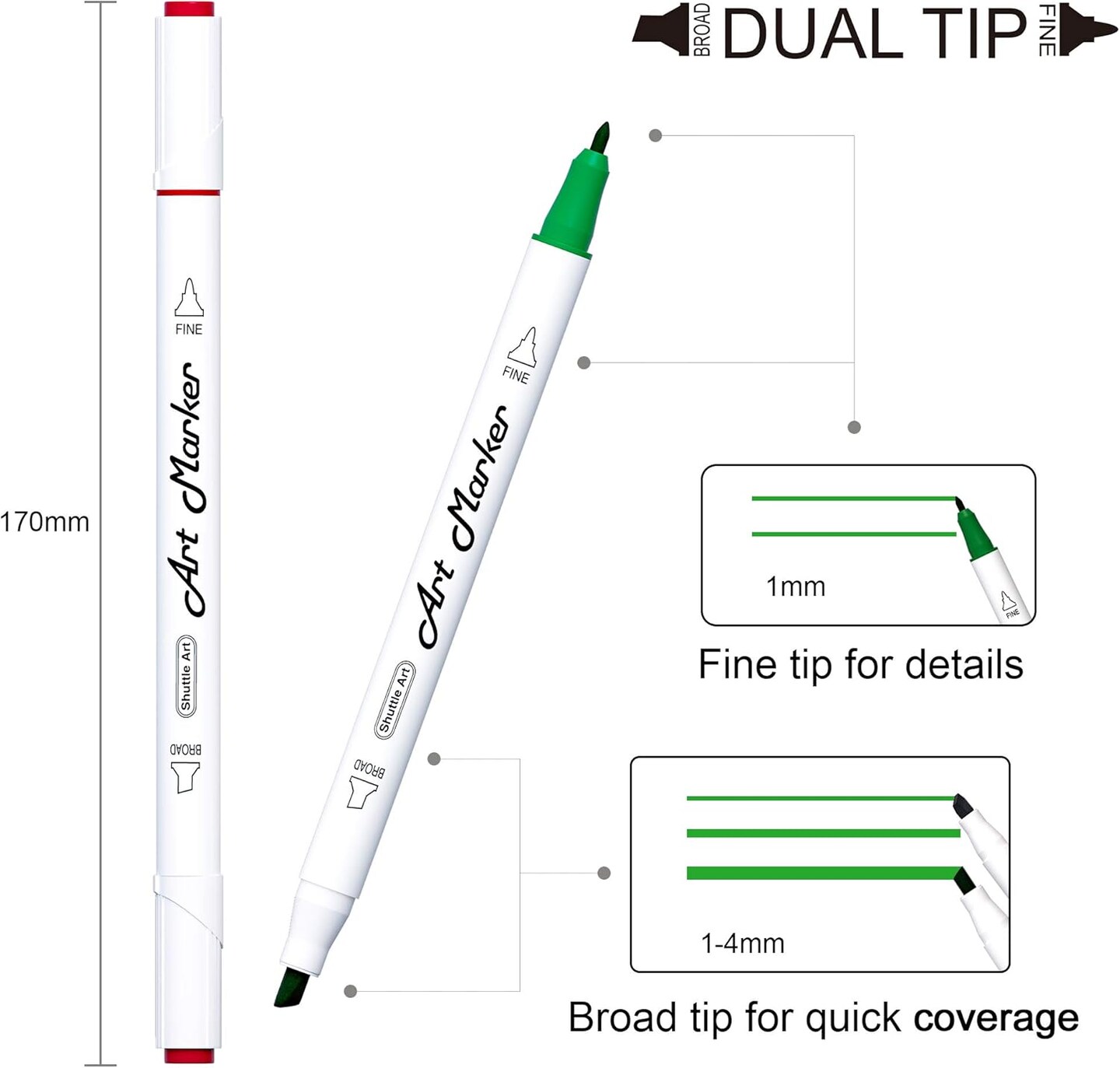 Art 61 Colors Dual Tip Art Markers, 60 Colors plus 1 Blender Alcohol Based Permanent Marker Pens Highlighters with Case Perfect for Illustration Adult Coloring Sketching and Card Making