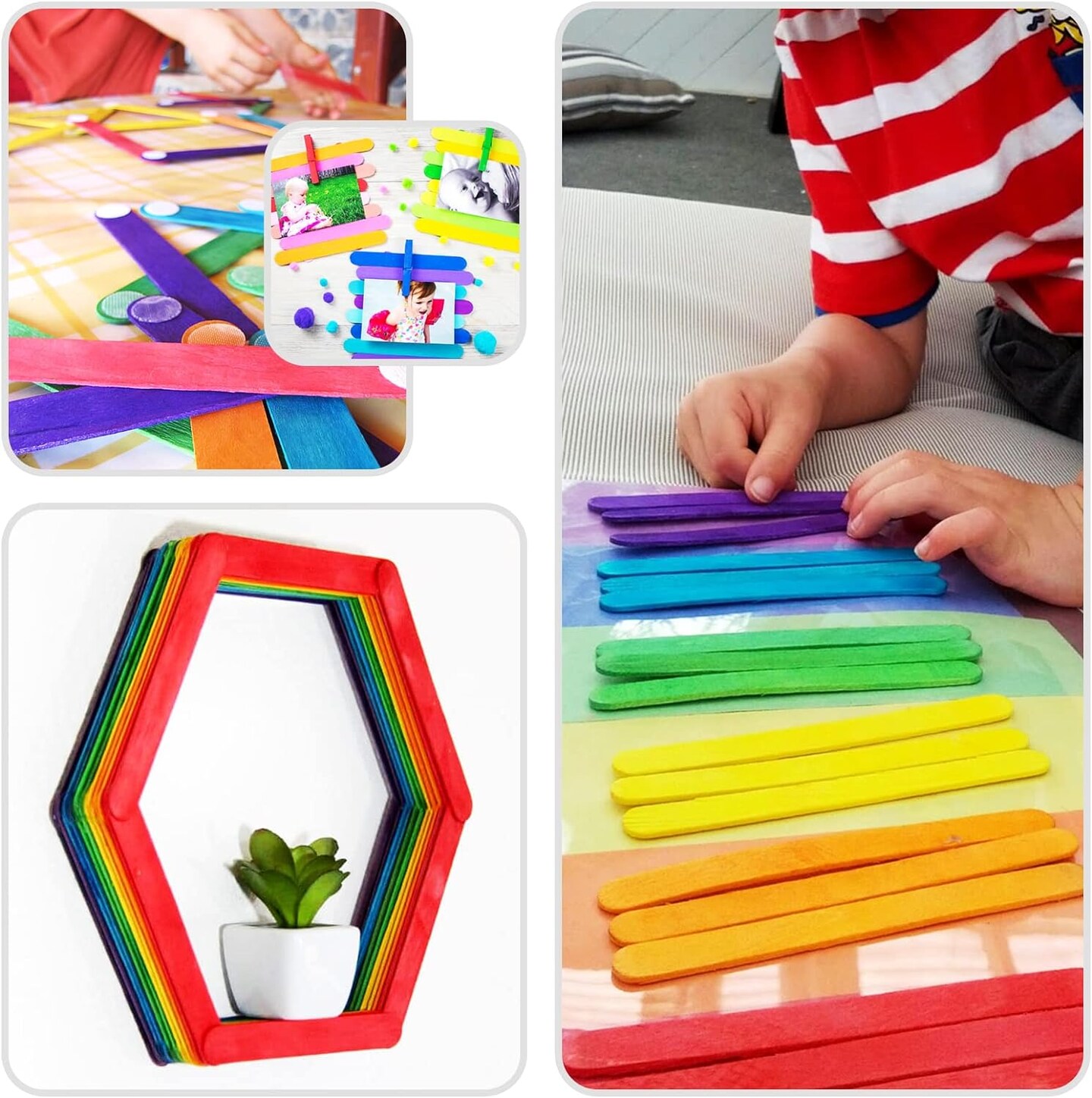 60 Colored Jumbo Wooden Craft Sticks – 6” Rainbow Popsicle & Lollipop Sticks for DIY & Art Projects