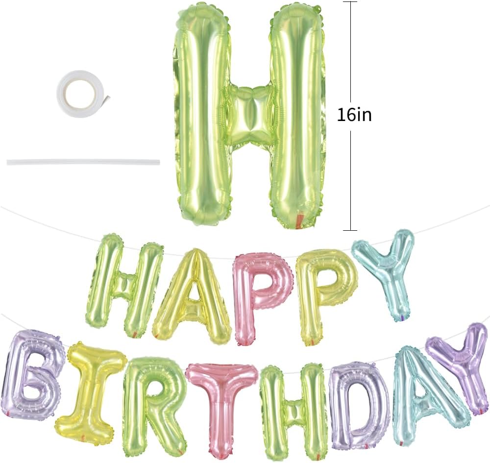 Happy Birthday Balloons Banner 16 Inch Mylar Foil Letters Birthday Sign Bunting for Girls Boys Kids &#x26; Adults Birthday Decorations and Party Supplies&#xFF08;Different Color&#xFF09;