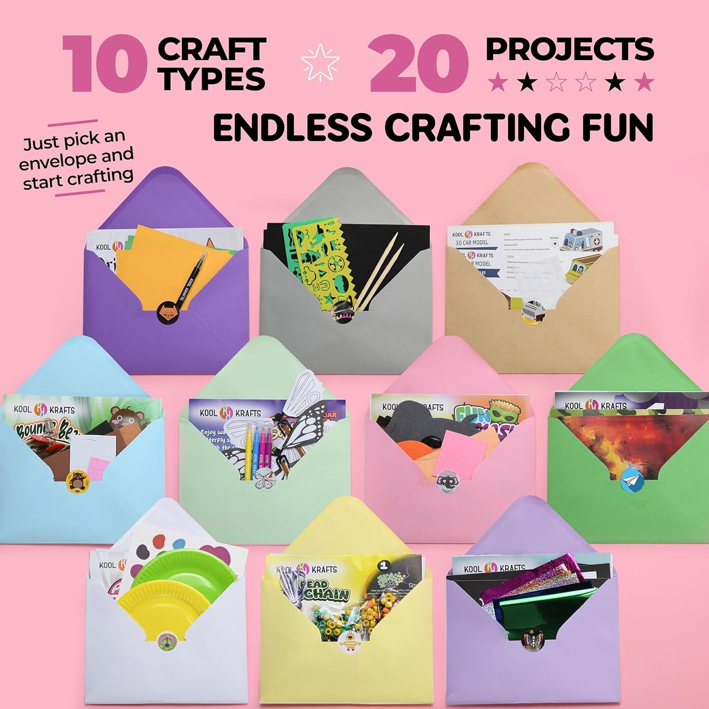 20 Arts &#x26; Crafts Kit for Kids, All-Inclusive, No Mess Craft Kits &#x26; Supplies for Boys &#x26; Girls &#x2013; DIY Creative Activity, Easy Step-by-Step Guide, Individually Packaged Crafts, Christmas Gift, Travel Gift