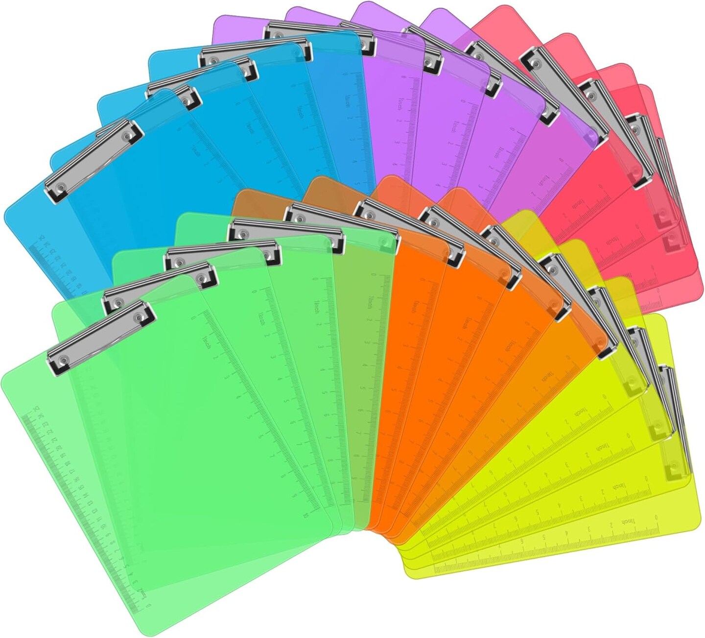 Plastic Clipboards, 24 Pack Clear Colored Clipboards, Low Profile Clip Board 12.5 x 9 Inch Standard Letter Size, Office Supplies Classroom
