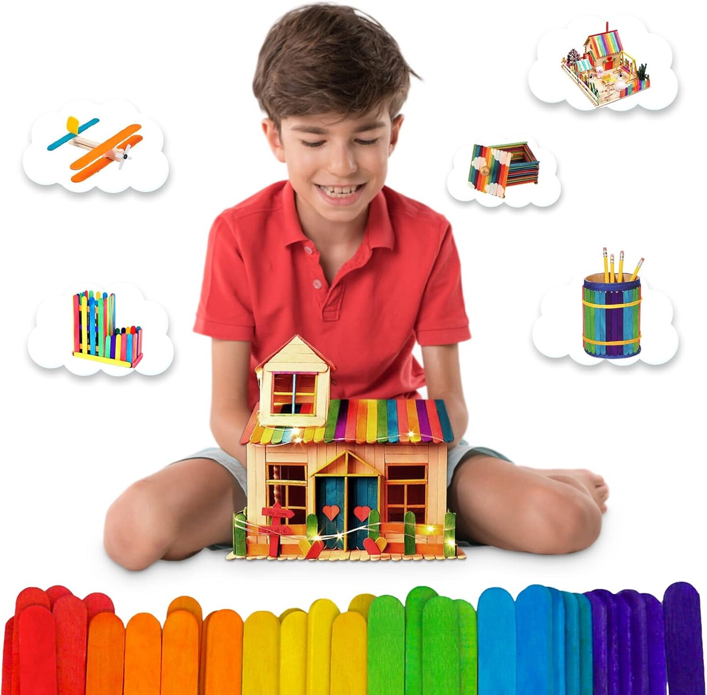 1000 Pcs Colored Popsicle Sticks for Crafts, 4.5 Inch Colored Wooden Craft Sticks, Ice Cream Sticks, Rainbow Popsicle Sticks, Great for DIY Craft Creative Designs and Children Education