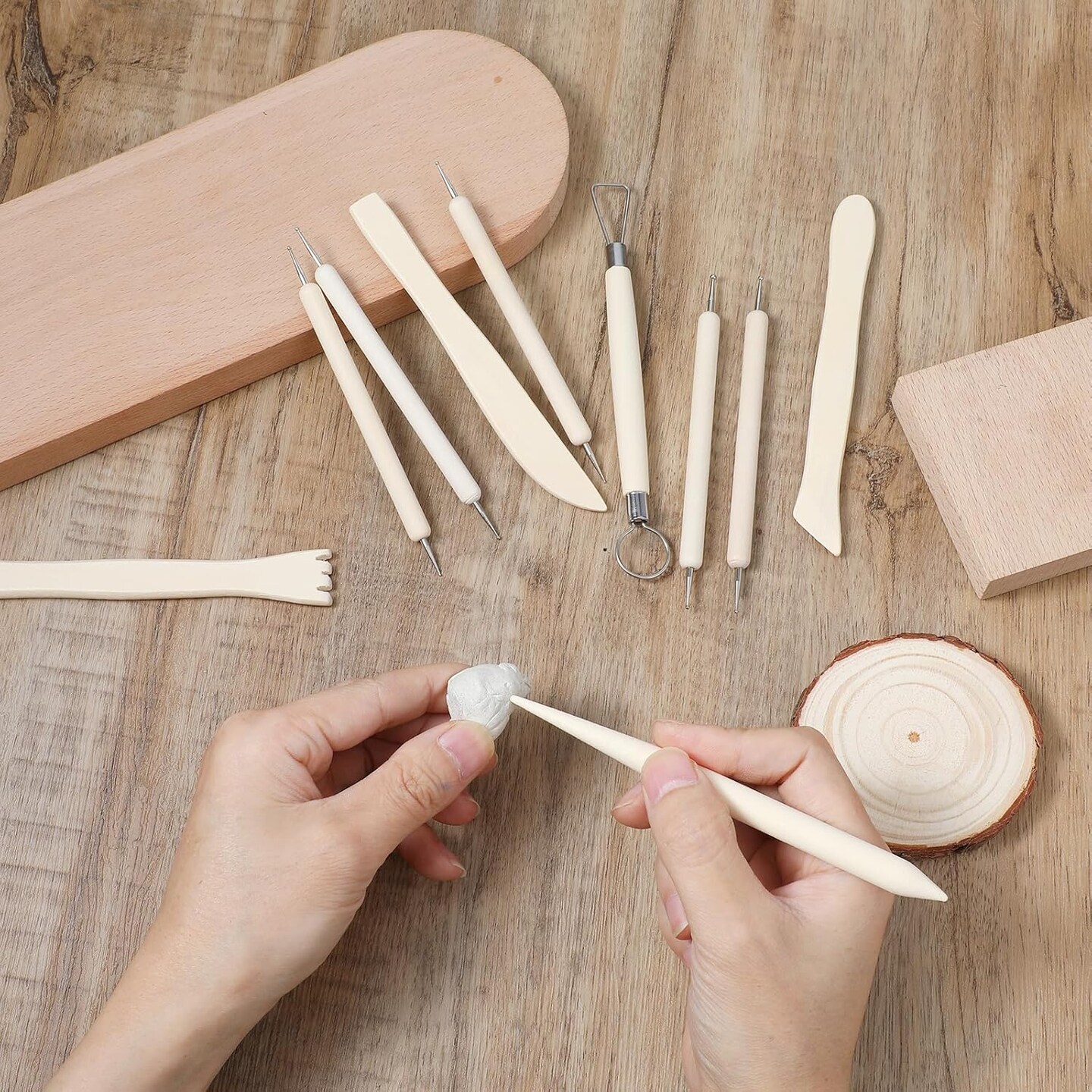 10Styles Wooden Clay Sculpting Tools, 6.2&#x27;&#x27; Smooth Double Ended Clay Modeling Tools