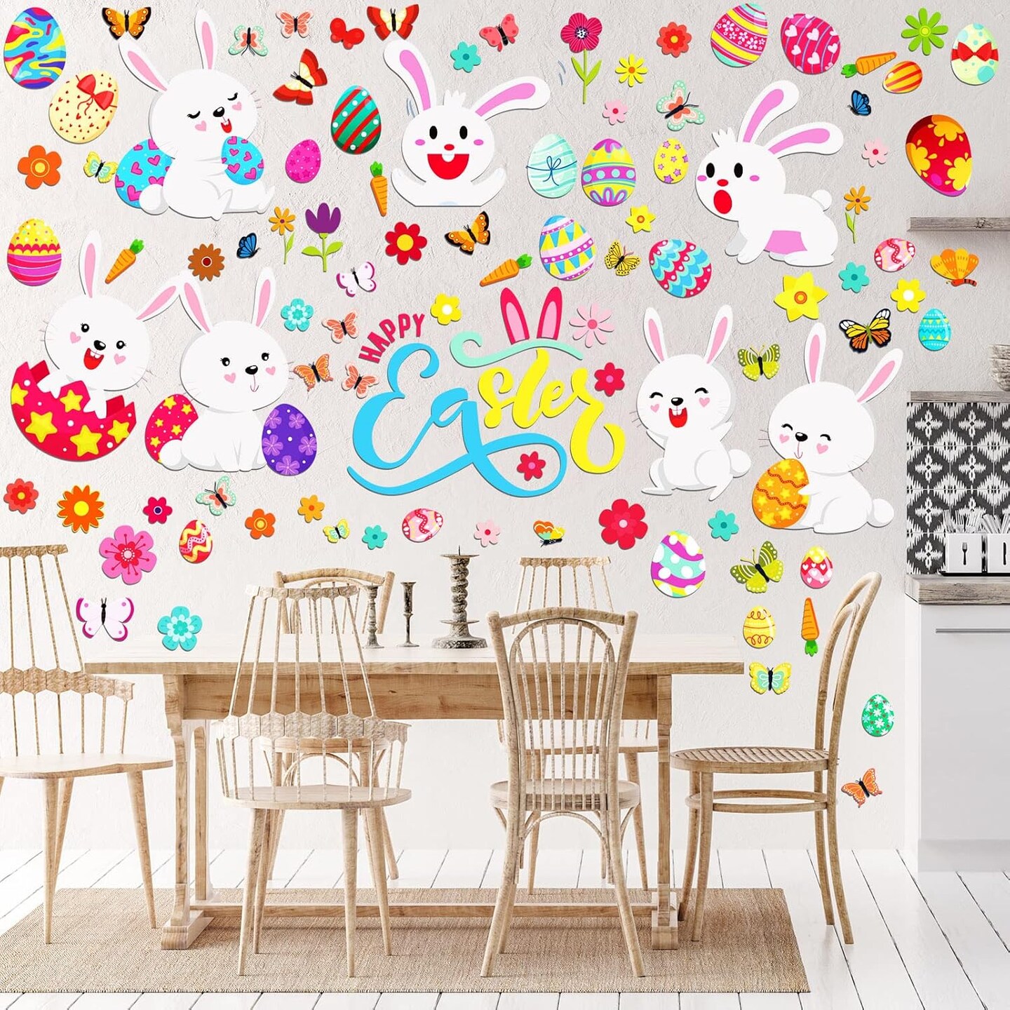 103-Piece Easter Wall Decals – 6 Sheets of Bunnies & Eggs Stickers for Bedroom, Living Room & Home Decor