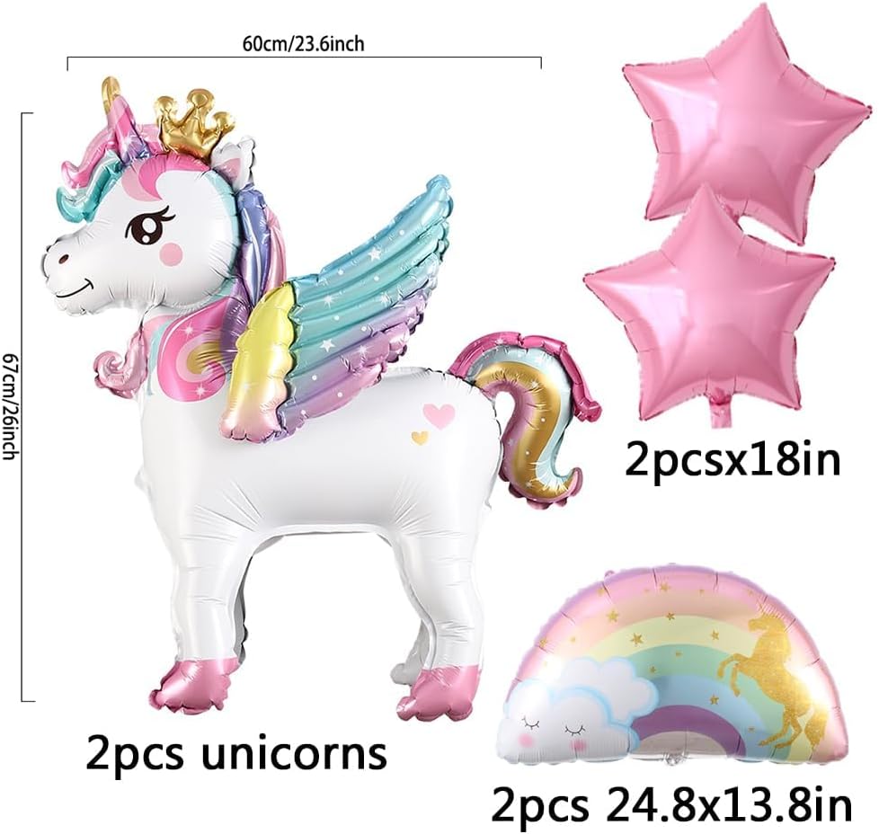 5Pcs Self Standing Unicorn with Crown Balloons 3D Rainbow Balloon Pink Star Foil Balloons for Unicorn Party Girls Birthday Party Baby Shower Decorations (crown)