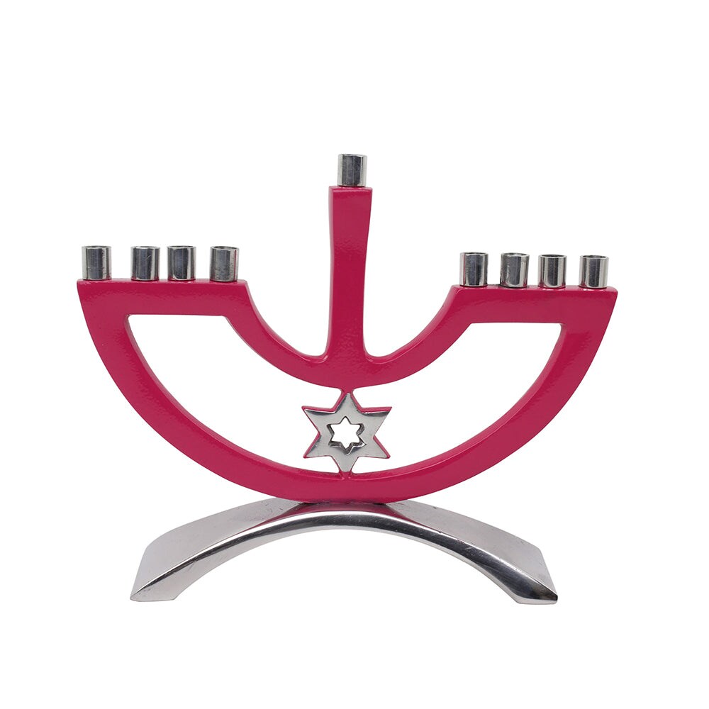 Metal Candle Menorah with Star of David By Kinor Decor