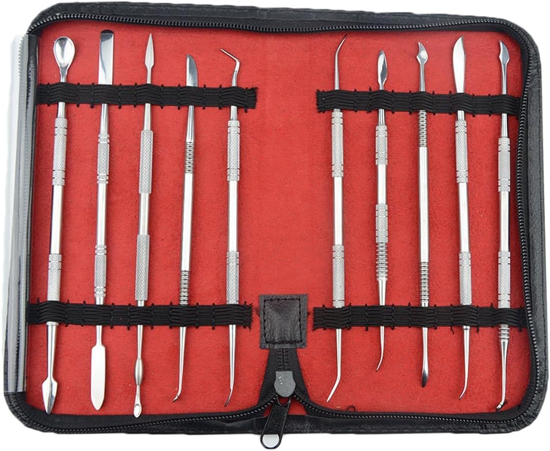 10PCS Stainless Steel Double-Sided Wax Carving Tools with Storage Bag Metal Sculpting Tools Clay Modeling Tools