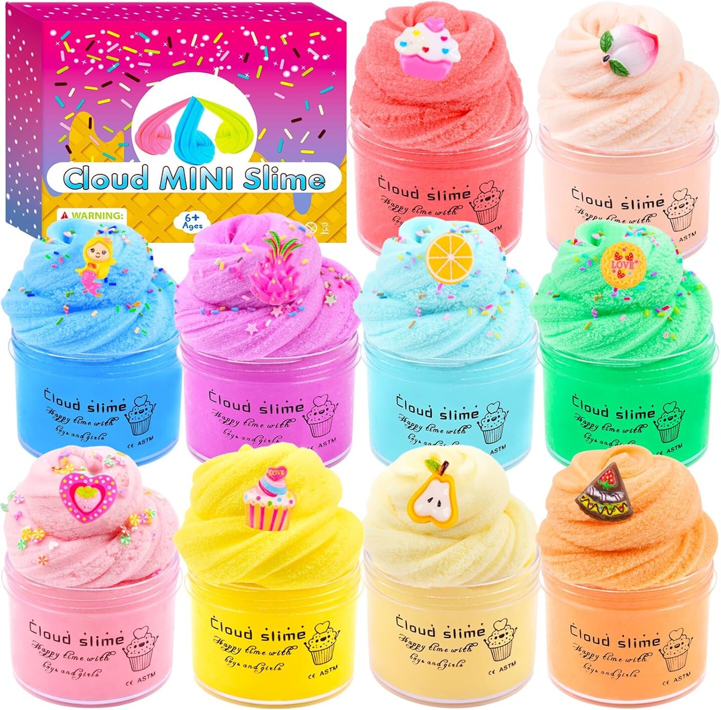 10 Pack Cloud Slime Kit, DIY Cloud Slime for Girls and Boys, Stress Relief Toy for Kids Party, Surprise Slime Making Kit, Kids Birthday Party Favors Gifts Ideas