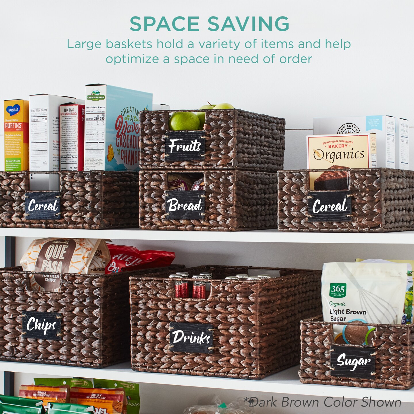 Best Choice Products Set of 4 13in Woven Water Hyacinth Pantry Baskets w/ Chalkboard Label, Chalk Marker