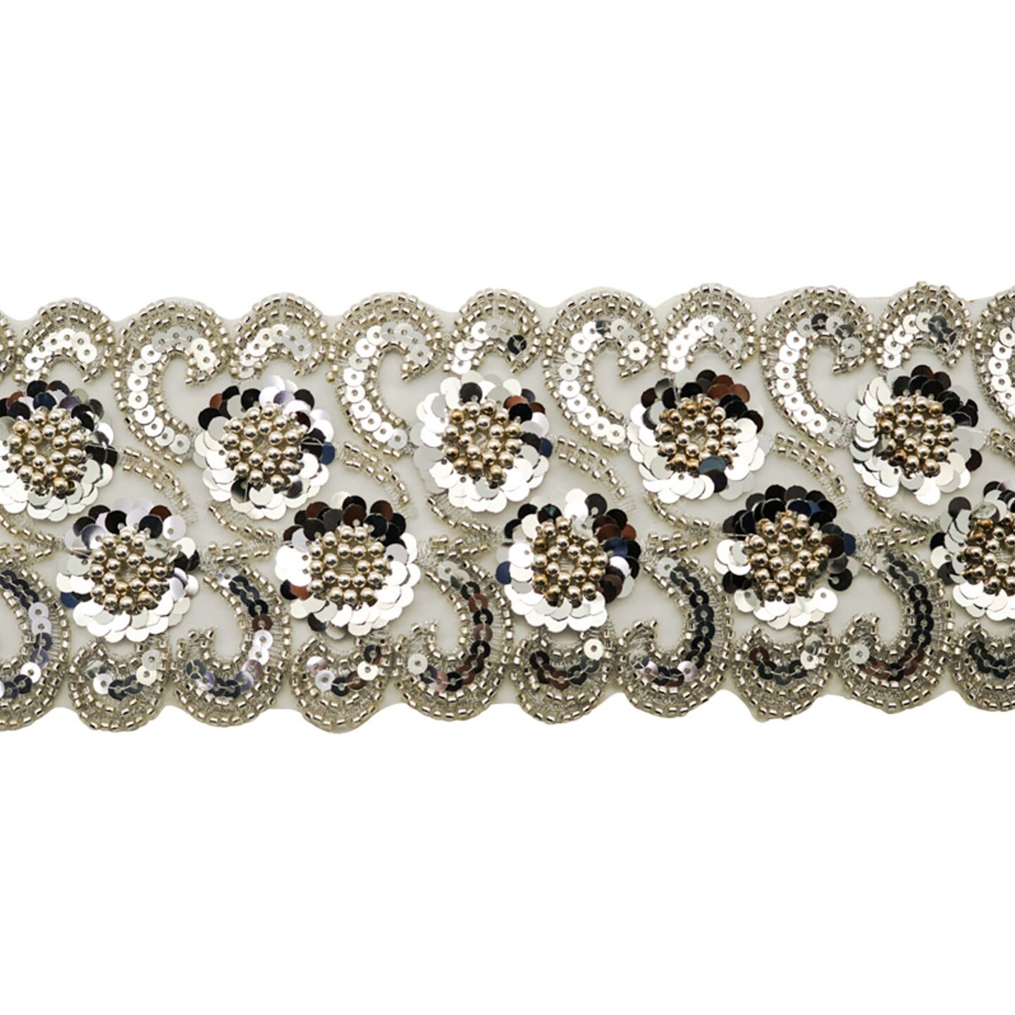 4&#x22;x 5 yards Silver Beaded Sequin Trim