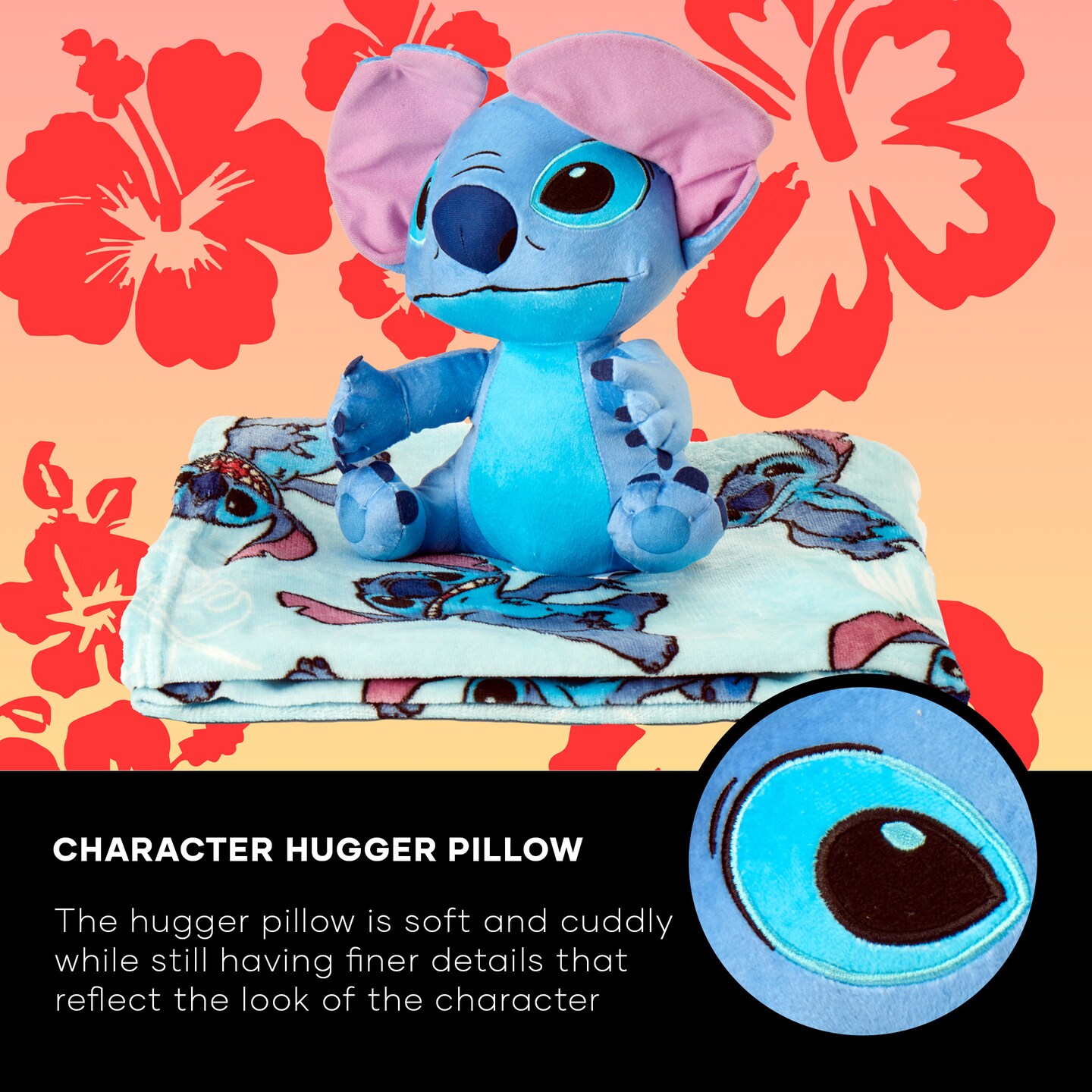 Disney Lilo and Stitch Classic Palms Character Hugger Pillow and Silk Touch Throw Blanket Set 40×50 Inches