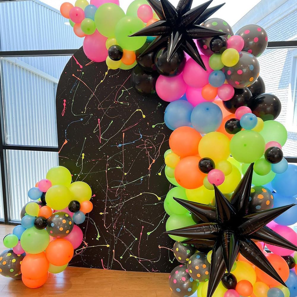 165Pcs Rainbow Balloon Arch Garland Kit with UV Neon Luminous Fluorescent Balloons for Glow in the Dark Party Let&#x27;s Glow Birthday Wedding Back to 80s 90s Disco Party Decor
