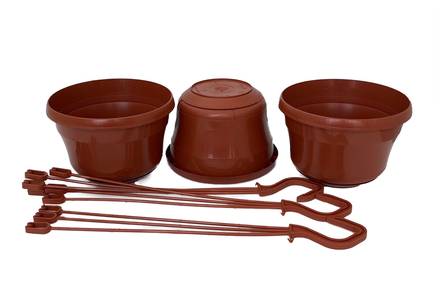 Terracotta Color 6" Plastic Hanging Basket with Attached Saucer - 3 Pack
