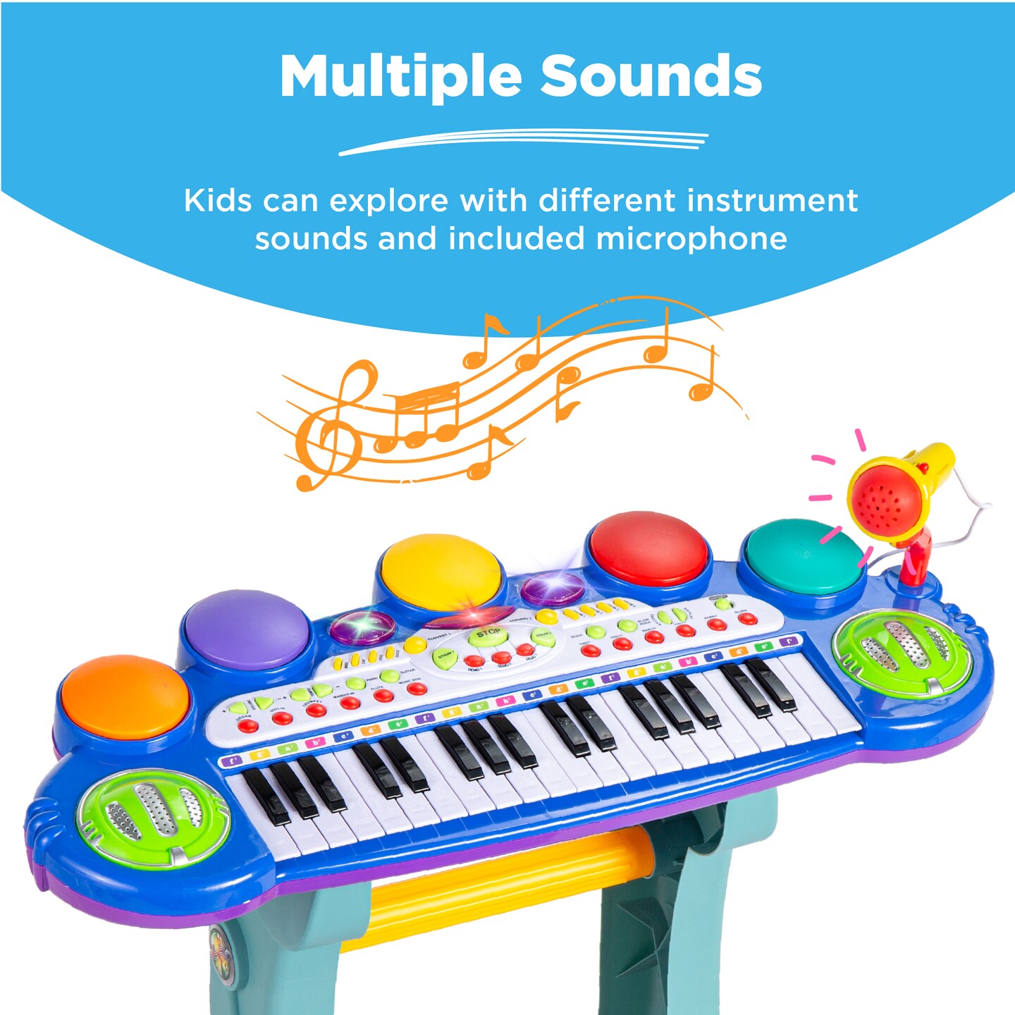 Best Choice Products 37-Key Kids Electronic Piano Keyboard w/ Multiple Sounds, Lights Microphone, Stool