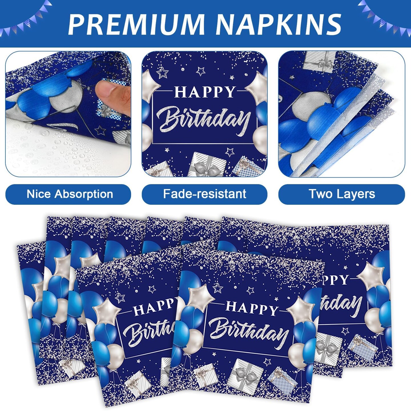 gisgfim 96Pcs 16th Birthday Plates and Napkins Party Supplies Sweet 16 Birthday Party Tableware Set Blue Silver 16th Birthday Decorations Favors for 16 Years Old Boys Girls for 24 Guests
