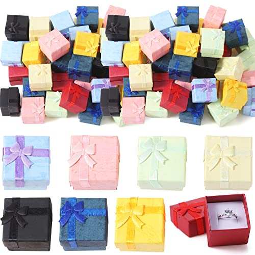 48 Pcs Jewelry Gift Box Set Cardboard Paper Jewelry Boxes with Ribbons Bowknot Assorted Earring Necklaces Ring Boxes Jewelry Packaging Gift Cases for Anniversaries Weddings Birthdays, 8 Colors