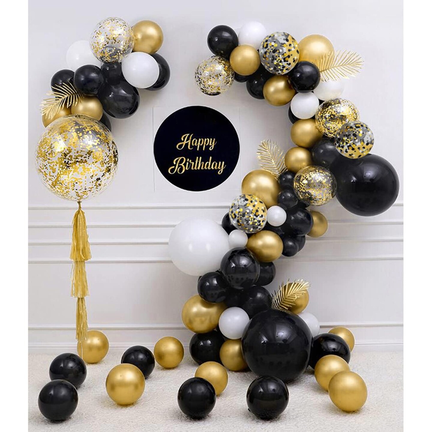 Zesliwy Black Gold Confetti Balloons 50 pack - 12 Inch Gold White and Black Confetti Balloons with Ribbons for Graduation Birthday Wedding Party Decorations&#x2026;