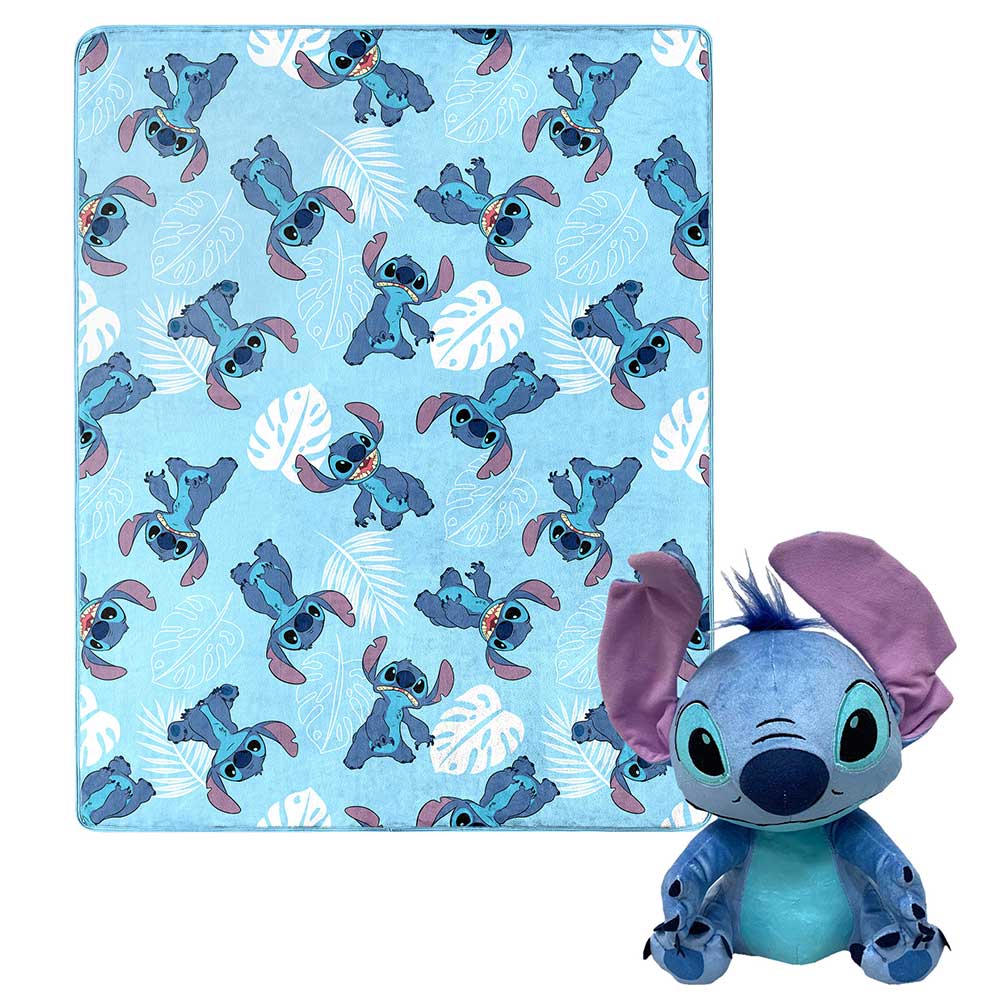 Disney Lilo and Stitch Classic Palms Character Hugger Pillow and Silk Touch Throw Blanket Set 40&#xD7;50 Inches