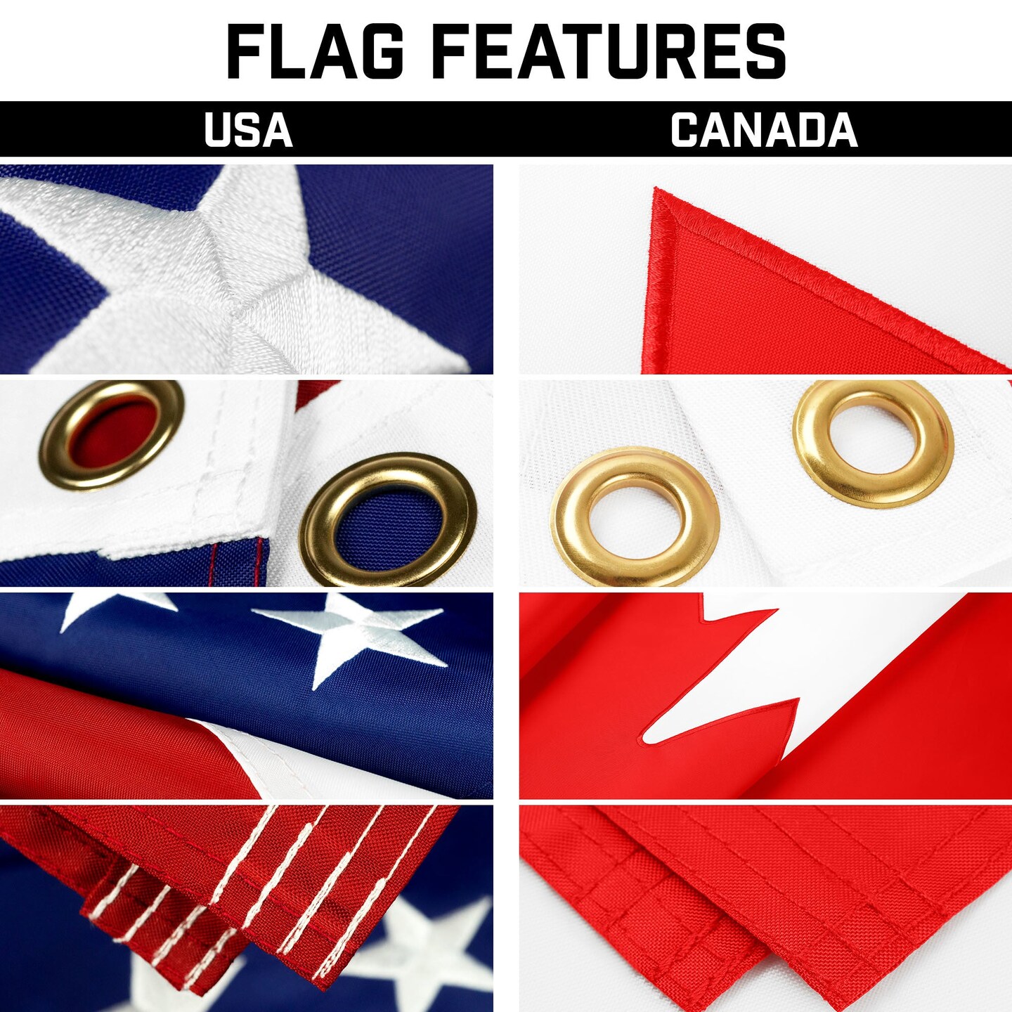 G128 Combo Pack: 25 Ft Telescoping Aluminum Flagpole (Black) & American and Canada Flags 3x5 Ft, Both ToughWeave Series Embroidered Polyester | Pole with Flags Included