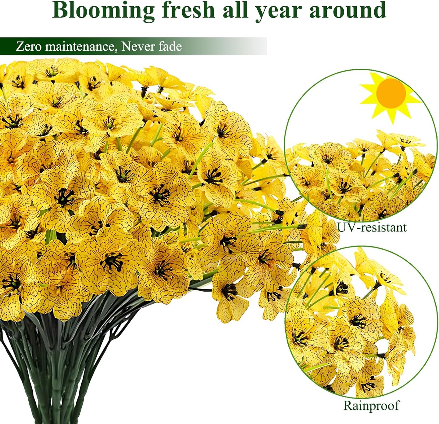 20 Bundles Artificial Flowers Outdoor UV Resistant Fake Yellow Summer (Yellow) 16.14"D x 2.7"W x 2.3"H