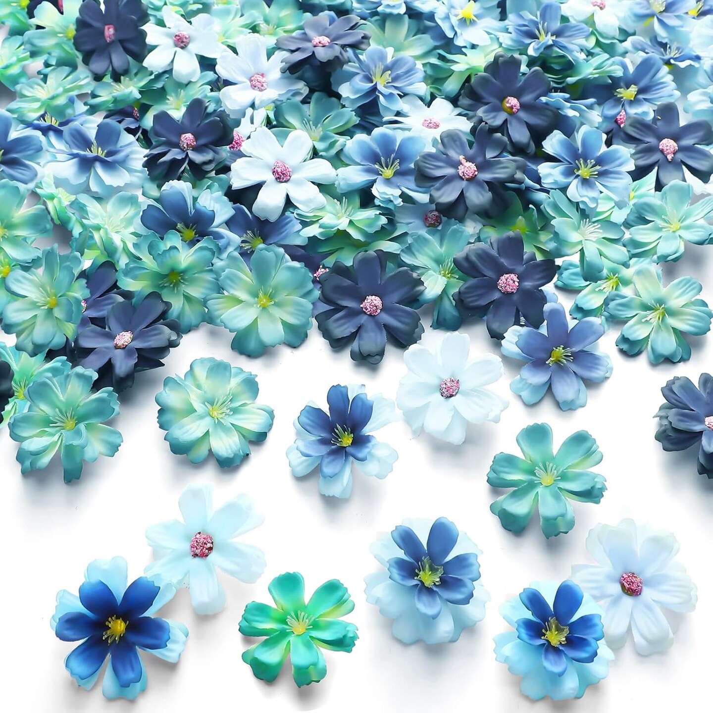 120 Pcs Small Flowers for Crafts Mini Faux Flowers Artificial Silk (Blue) 9.84"D x 7.87"W x 0.63"H