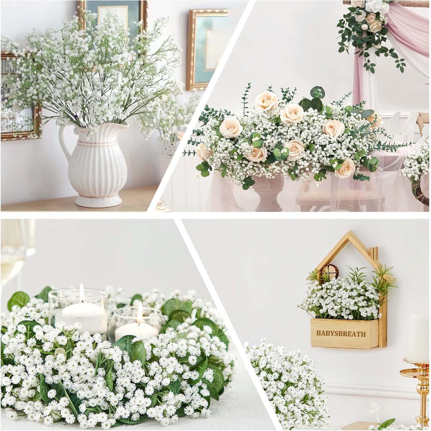 36pcs Babys Breath Artificial Flowers Bulk White for Wedding Bouquets (White) 11.02"H