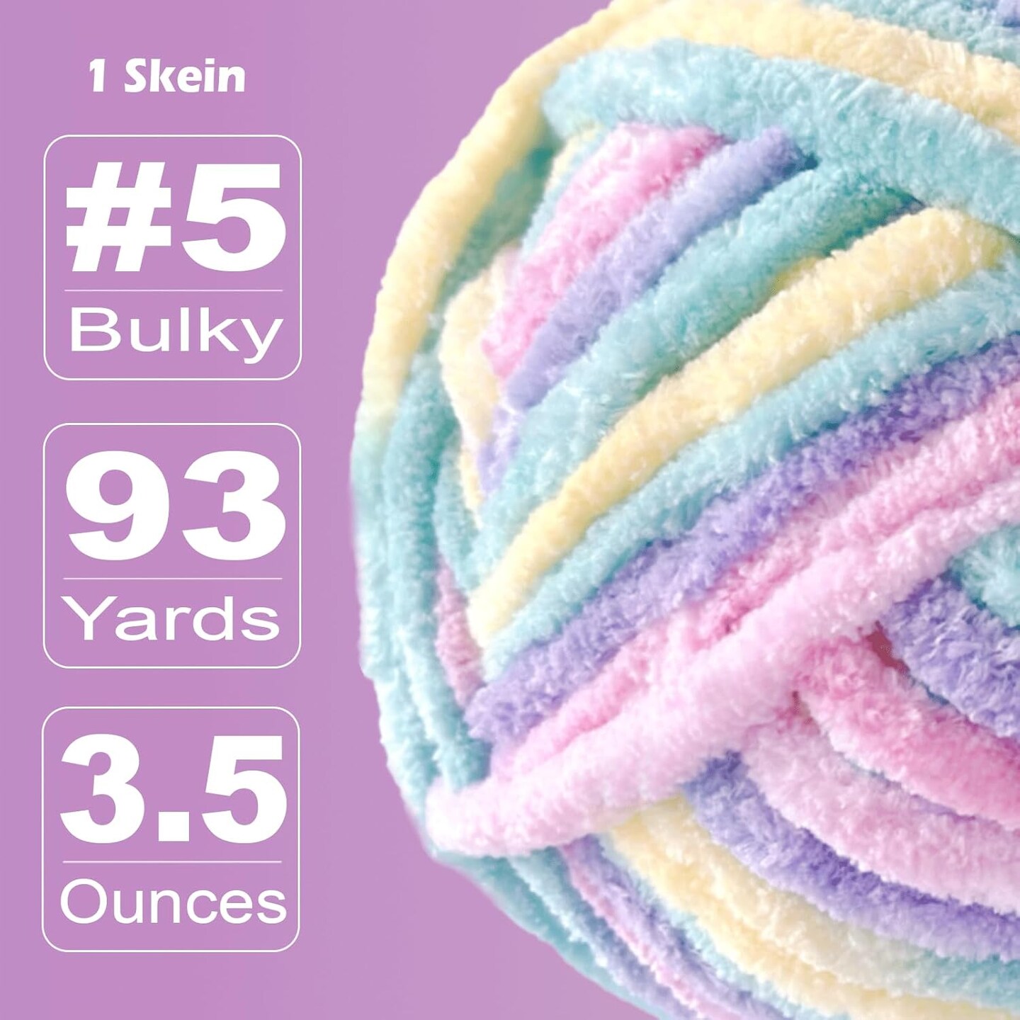Velvet Chenille Yarn - Bulky, 93 Yards/100g, (Pastel, 1 Pack)
