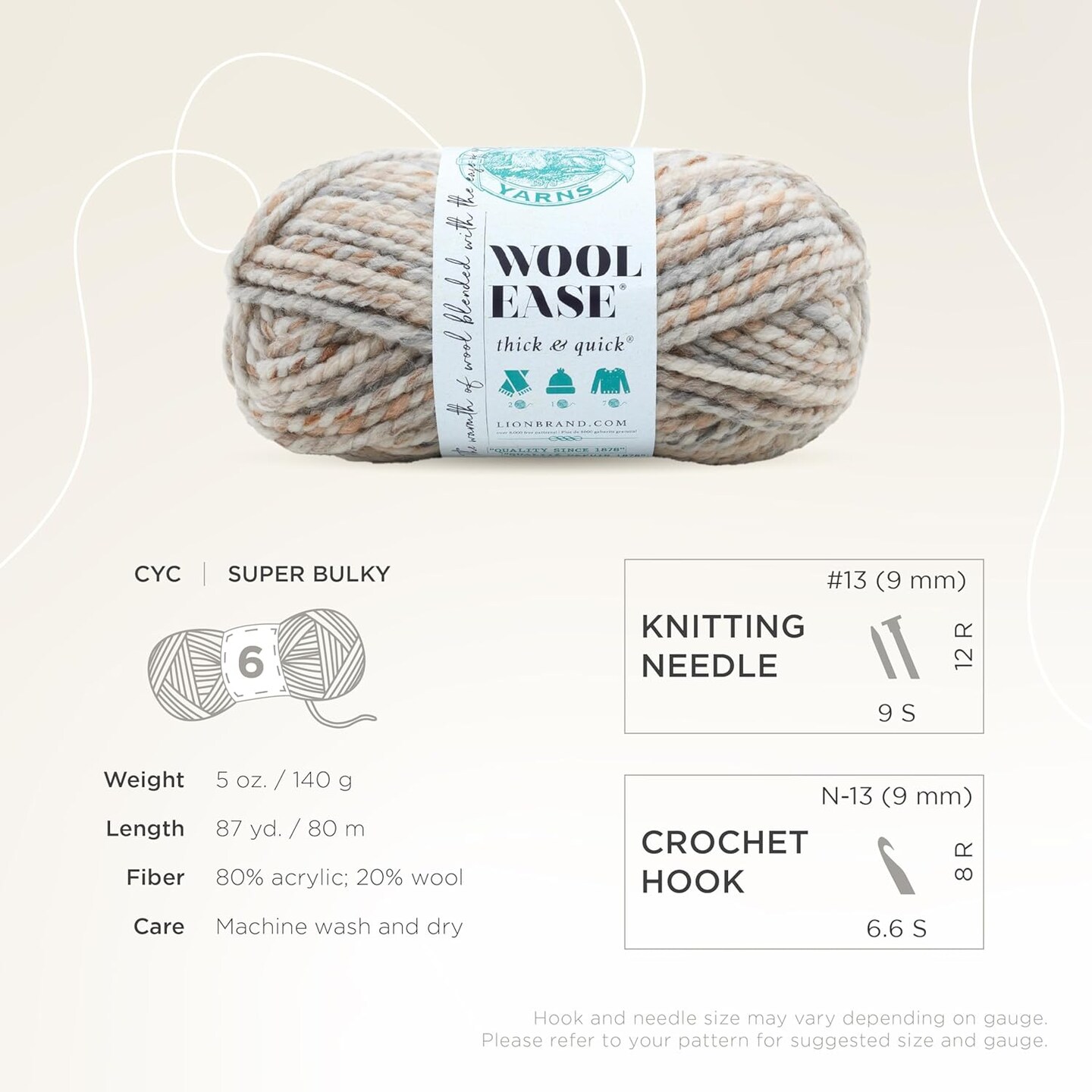 1 Skein Wool-Ease Thick &#x26; Quick Yarn - Fossil