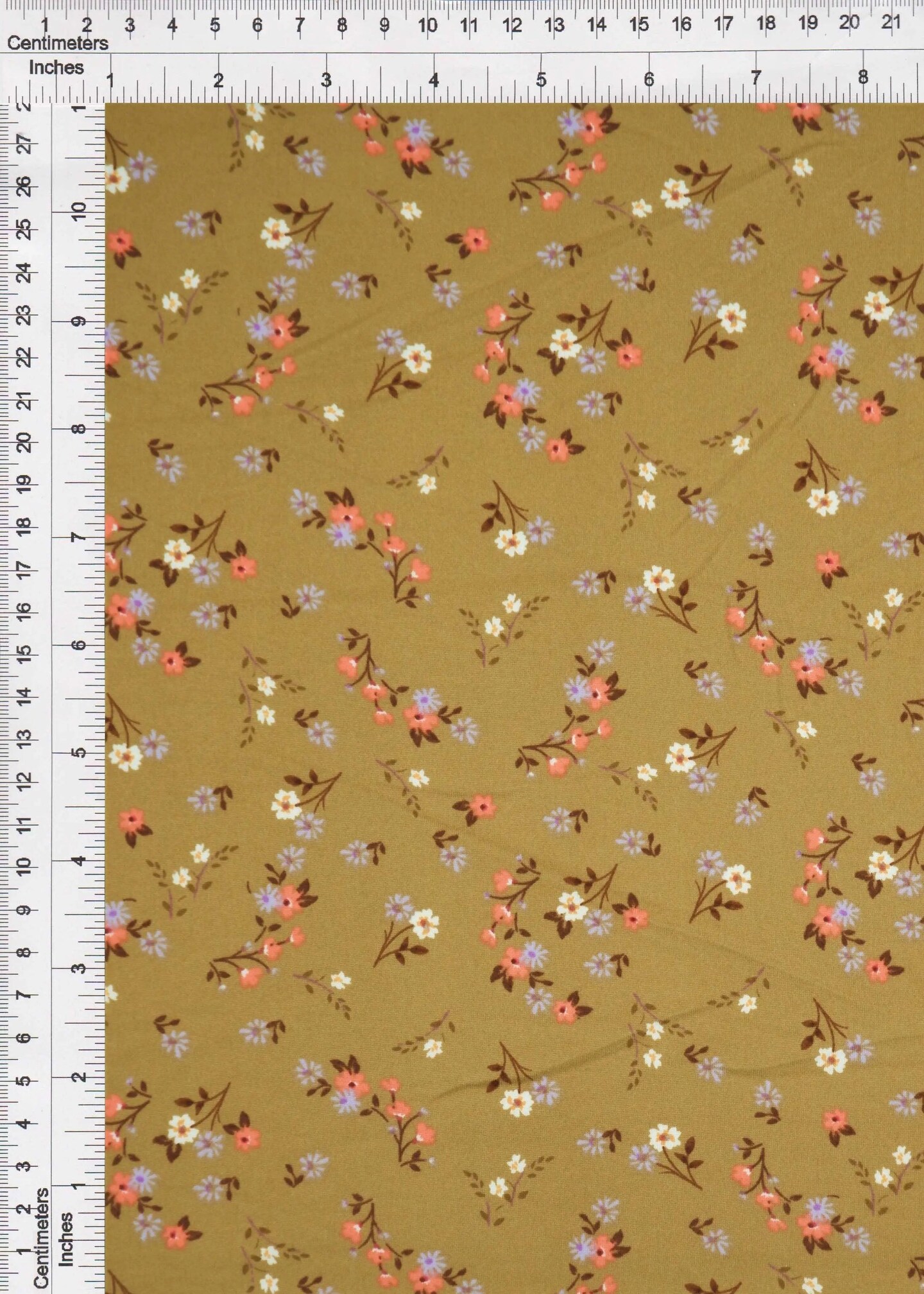 1 Yard Olive Vintage DTY Ditsy Floral Print Olive Vintage Fabric Polyester Spandex Brushed Stretch Knit 58/60 Inches Wide