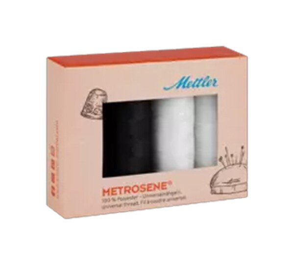Mettler Metrosene Black and White Thread Set by Mettler | (4 50wt Polyester Small Spools)