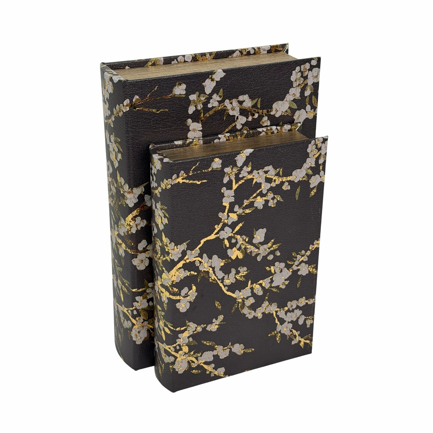 Botanical Decorative Book Boxes Set of 2 Wood Felt Lined Magnetic