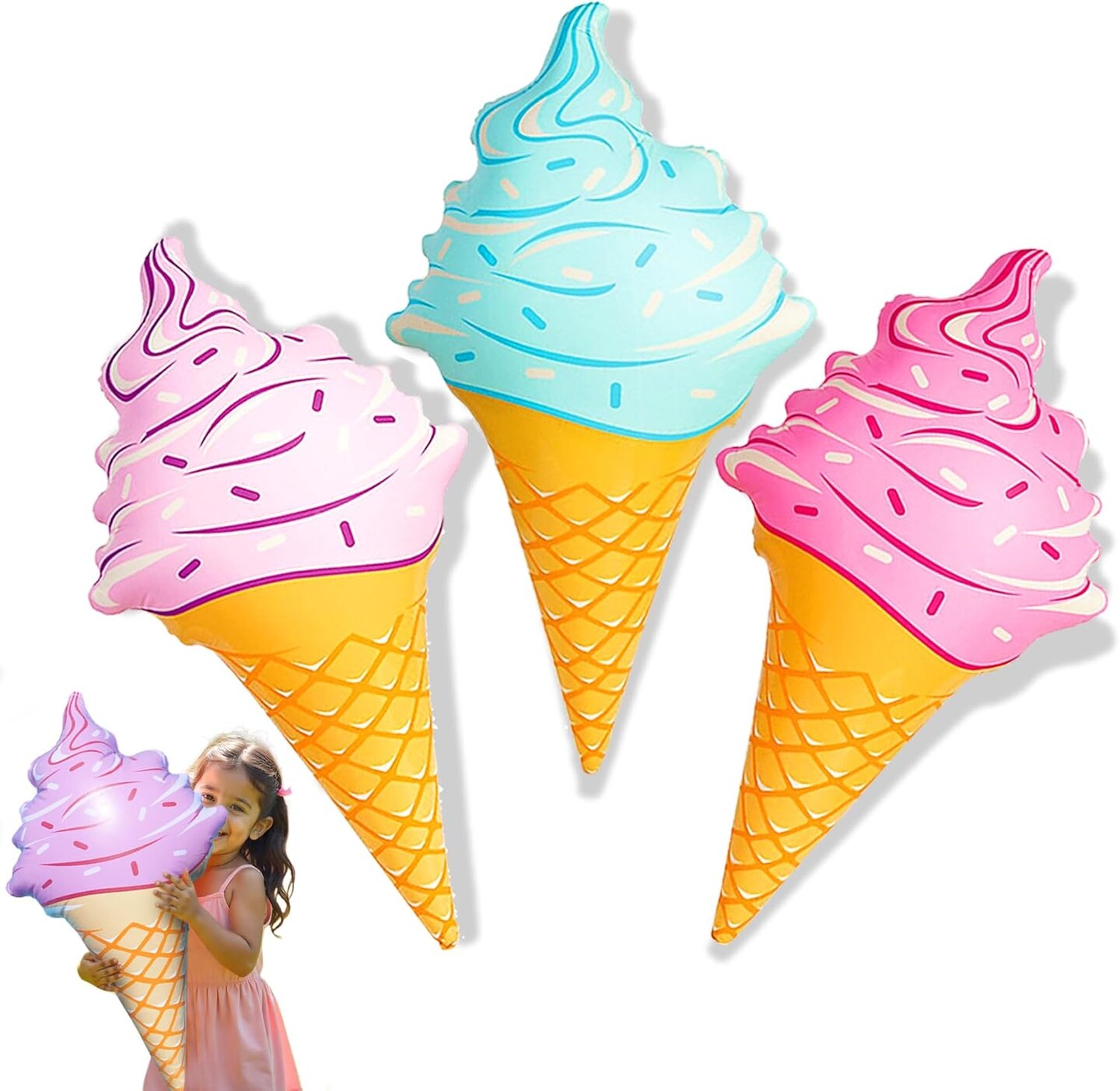 Giant Inflatable Ice Cream Cone for Summer Party (36 Inches, Pack of 3)