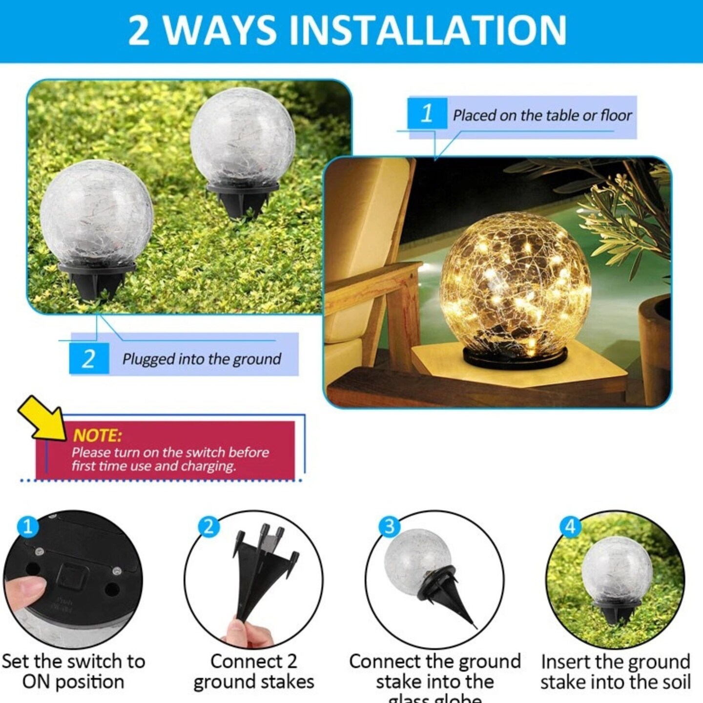 Solar Globe Cracked Glass Ball Lights Outdoor Waterproof