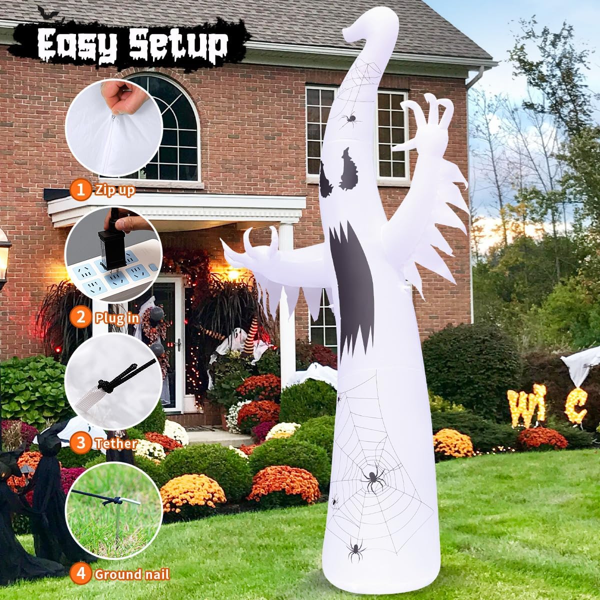 GOOSH 12 FT Halloween Inflatables Ghost Decorations Blow Up Yard Giant Towering Spooky Ghost
