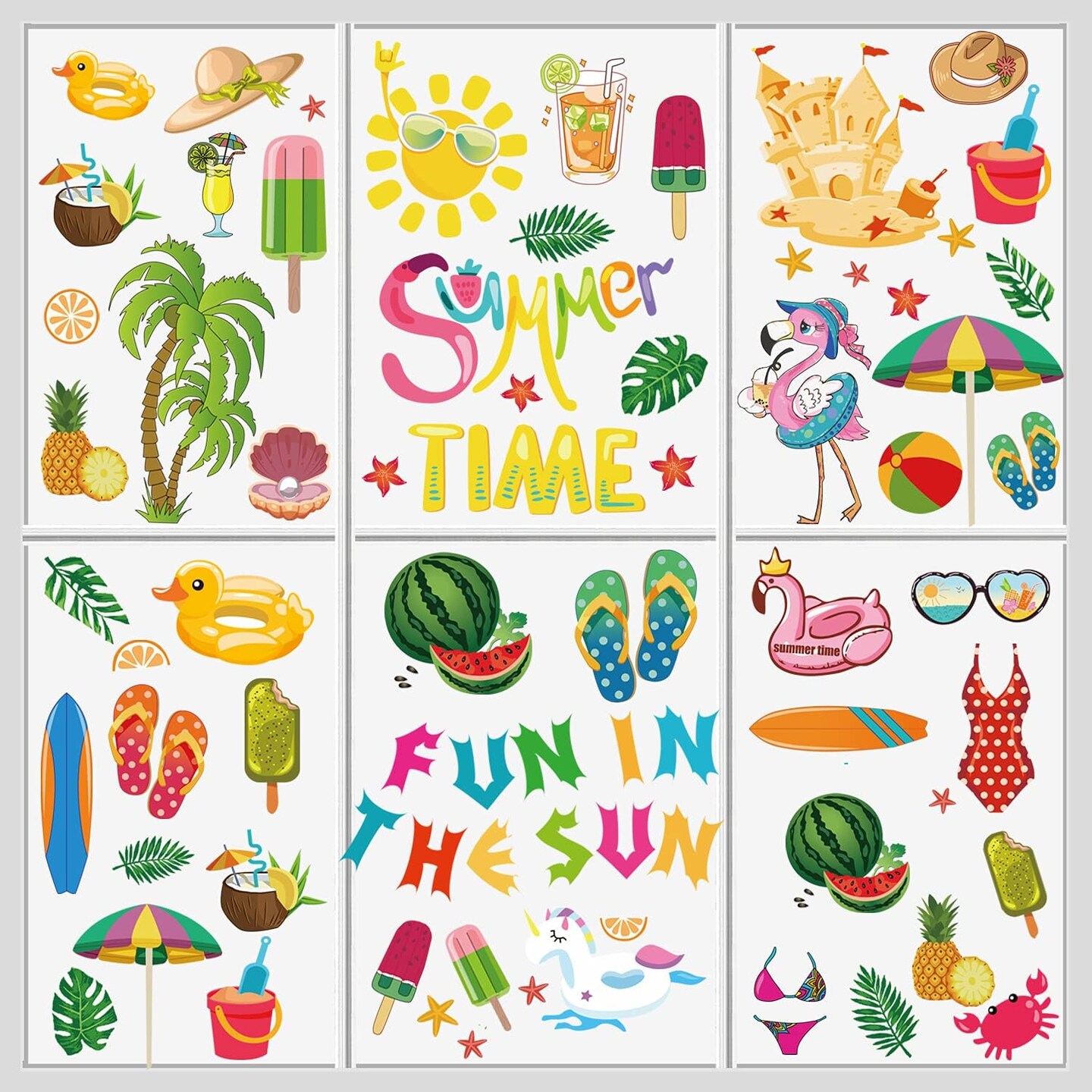 Summer Window Clings 8 Sheets (Multicolor)