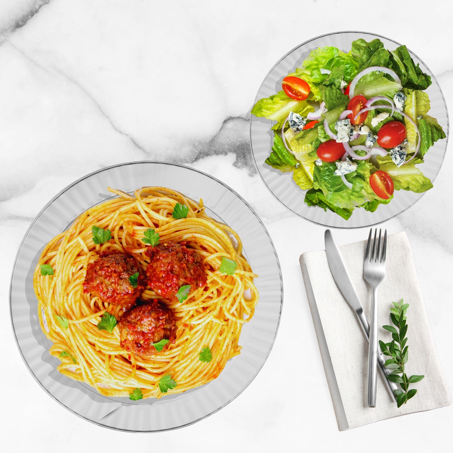 Clear Hard Plastic Disposable Plates 10&#x22; Dinner and 7&#x22; Salad Plate (25 Sets)