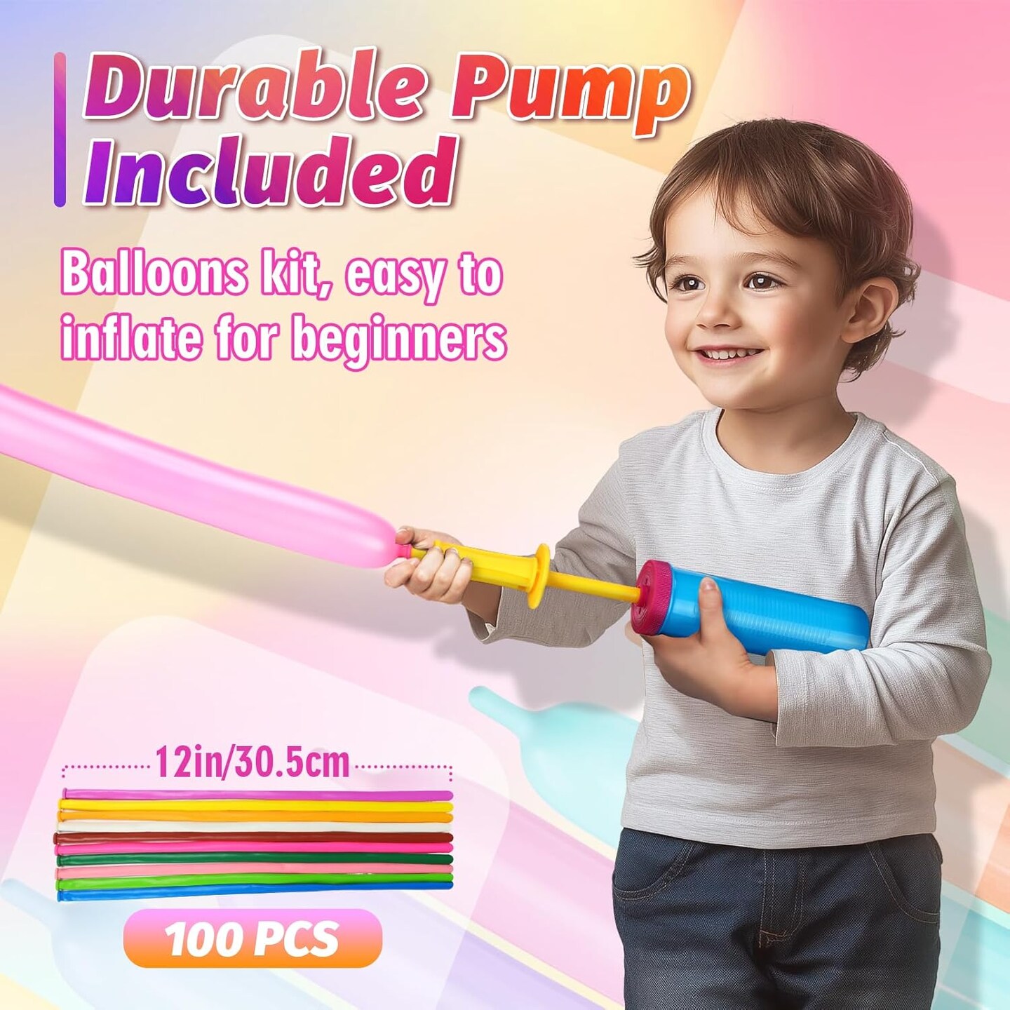 100 Pcs 260Q Balloons Kit with Pump - Kids Premium Latex Twisting Long Balloons