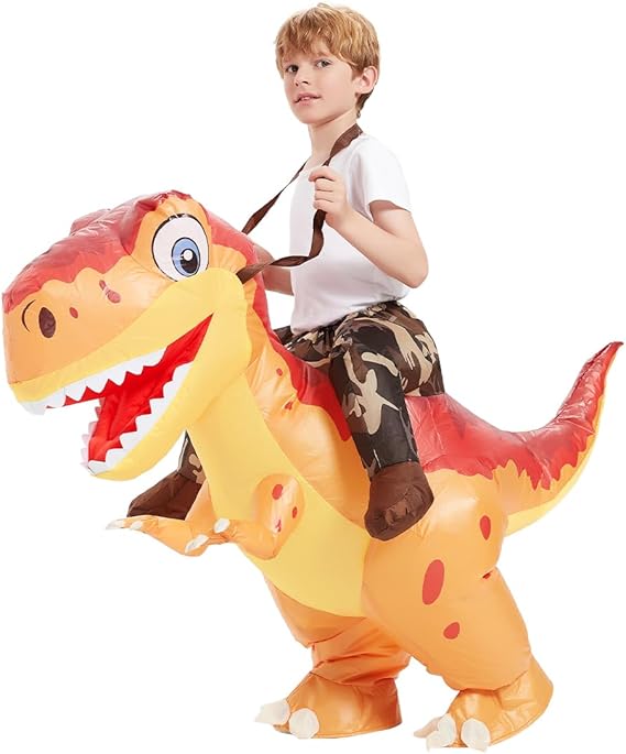 GOOSH Inflatable Ride on Dinosaur Orange Halloween Costume for Kids and Adults