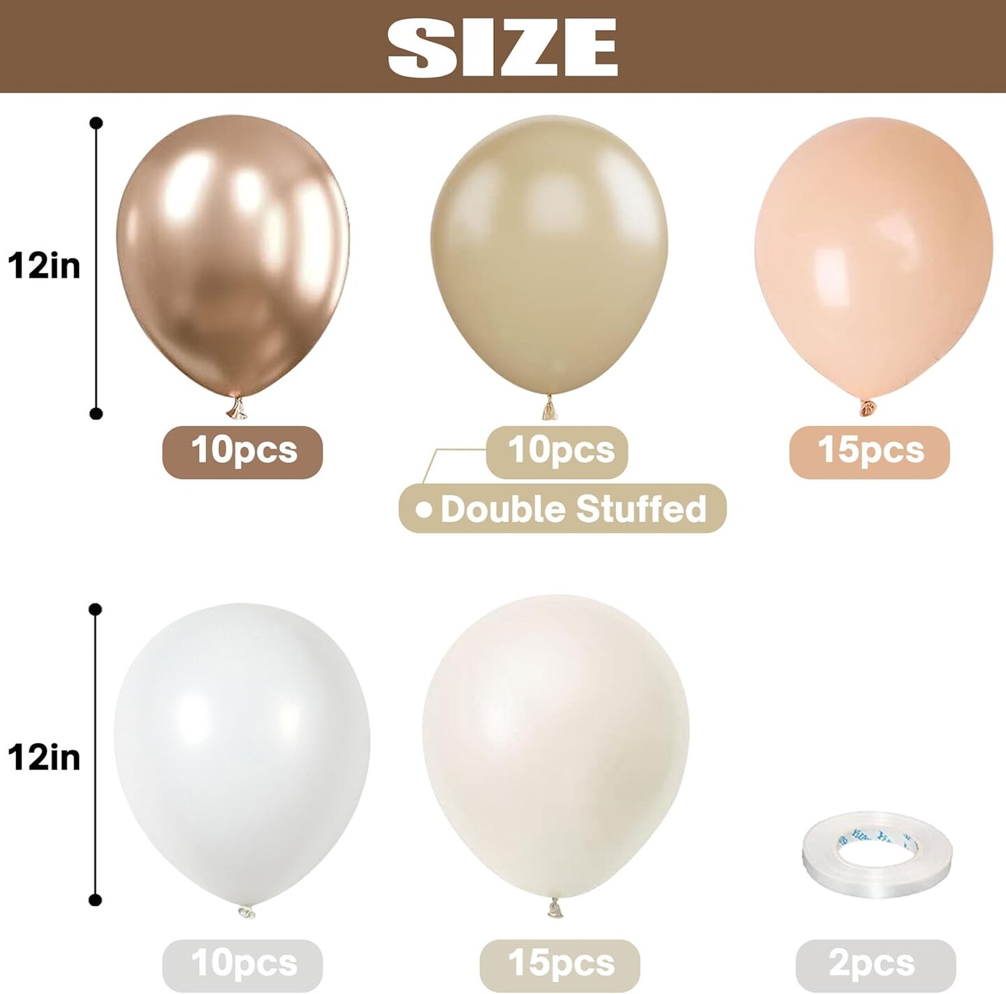 60 Packs White Sand Boho Balloons Set, 12 Inches Balloons (Retro Brown Gold)