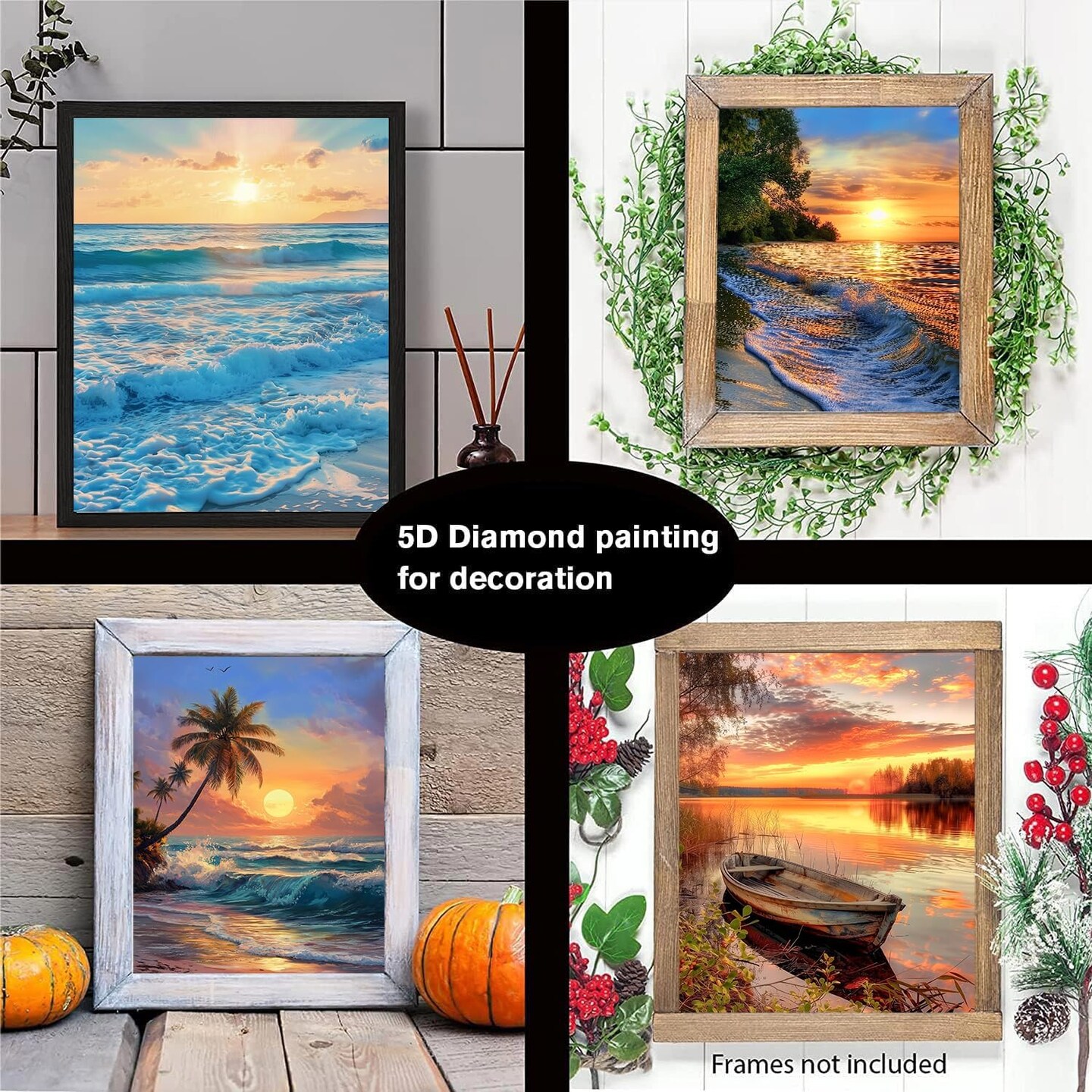 12 Pack 5D Diamond Art Kits for Adults - Beach Diamond Art DIY Paint with Round Full Drill Diamond dots for Beginners