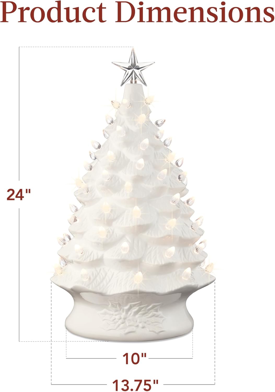 Ceramic Christmas Tree, Hand Painted Green Tabletop Tree with 74 Multicolor LED Bulbs &#x26; Star Topper