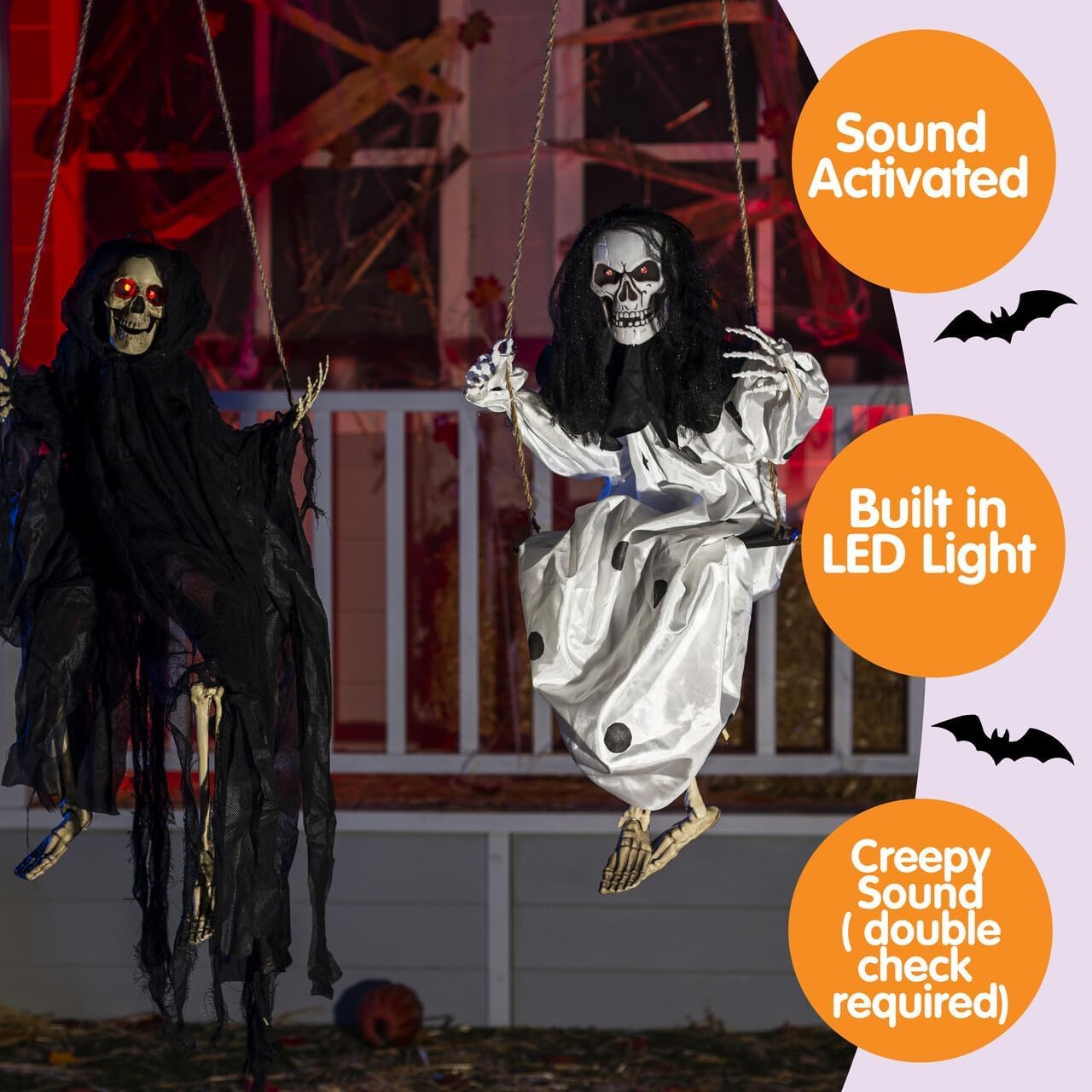 Outdoor Halloween Decorations 2 Packs Hanging Ghosts Decor with Lighted Up Eyes,3ft