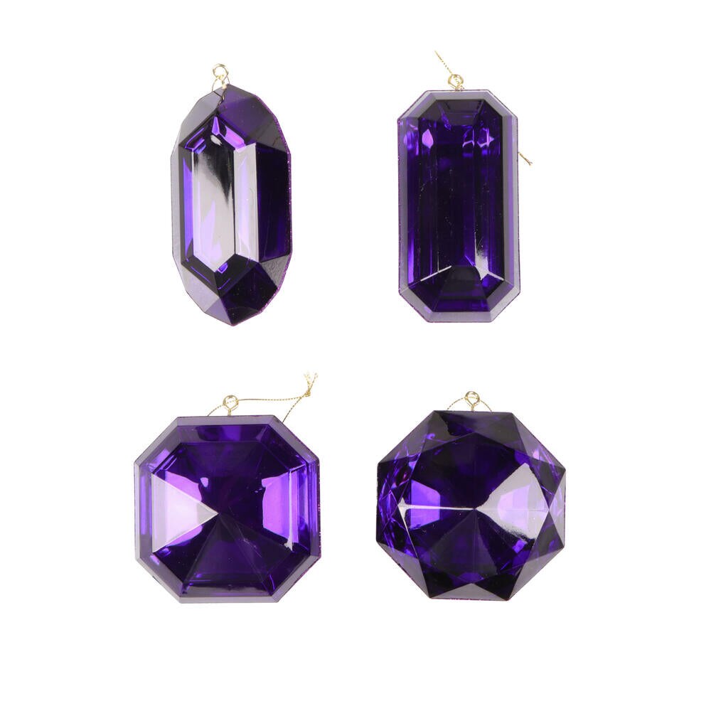 4&#x2013;5&#x2033; Purple Rectangle Jewel Glitter Ornaments - Set for 4