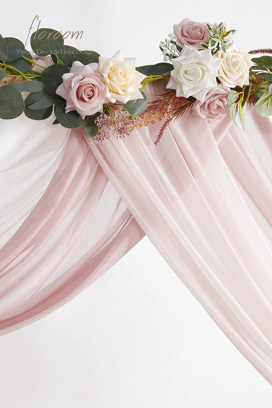 Wedding Arch Draping Fabric 3 Panels 20Ft Chiffon Fabric Drapes Arbor Drapery Wedding Ceremony Reception Swag Decorations (Dusty Rose +Blush +White)