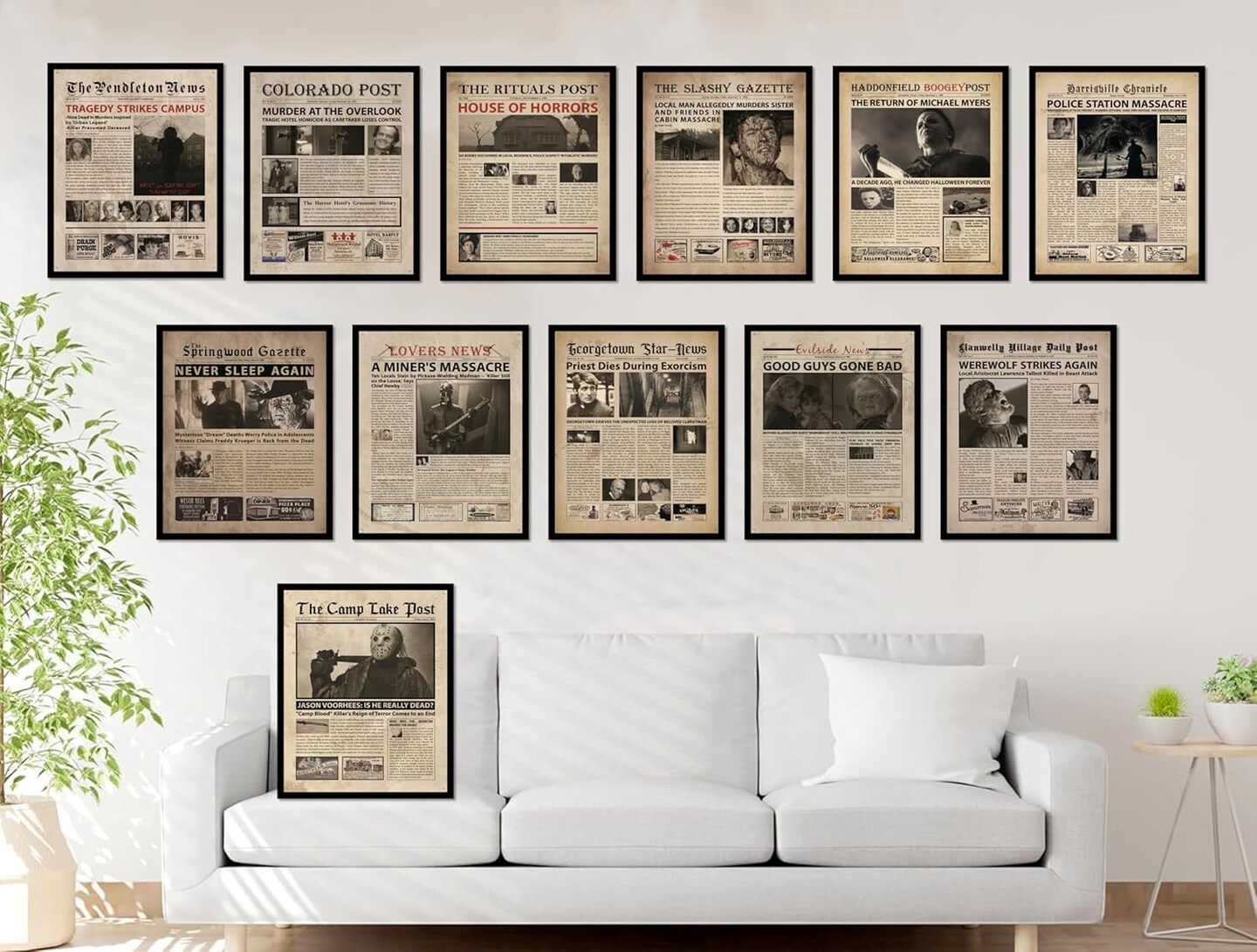 Vintage Horror Movie Newspaper Posters – 8x10 Inches, Unframed, Gothic & Witchy Halloween Wall Art