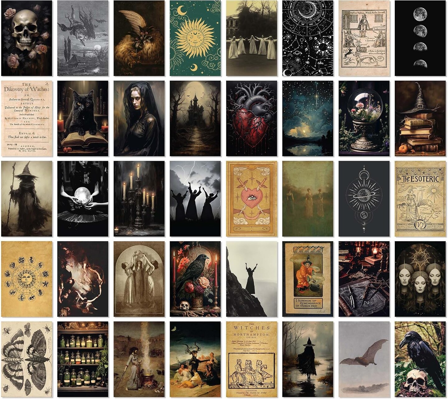 97 Decor Witchy Wall Art Prints – 40 Pcs Vintage Gothic Home Decor, Witch Collage Kit, Creepy Spooky Dark Goth Posters for Halloween & Bedroom Aesthetic (4x6 in, Unframed)